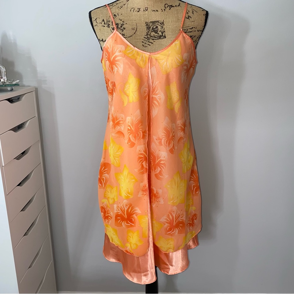 NWOT Giani Feroti Lady Line Vintage Orange Peach Floral Silk Slip